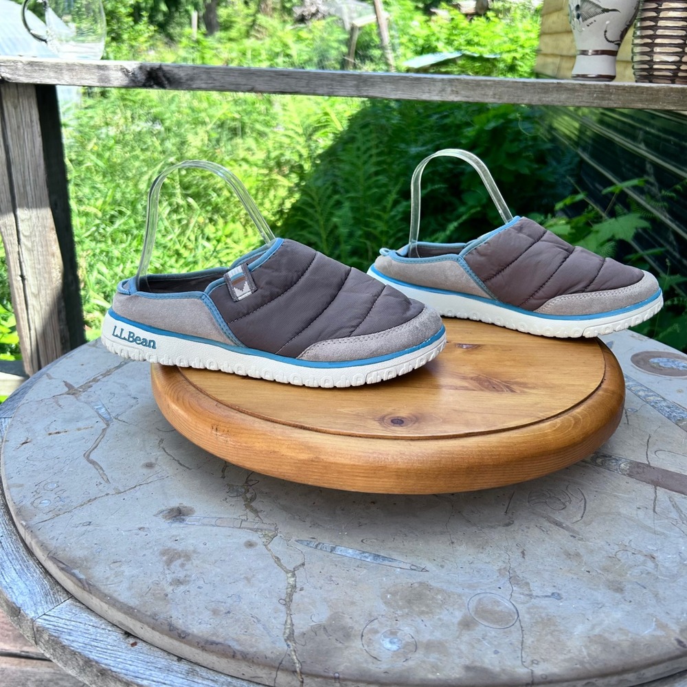Mountain Classic Quilted Slides Womens Large Gray Birch Blue Suede L.L. Bean